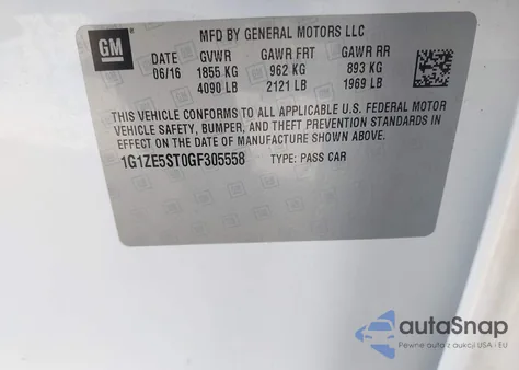 2016 Chevrolet Malibu 1Lt from USA, damaged, VIN 1G1ZE5ST0GF305558